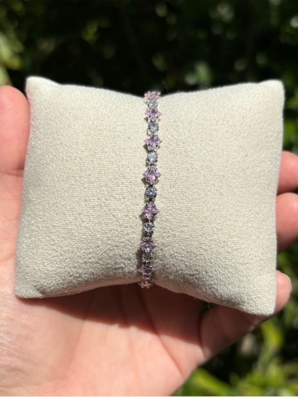18K White Gold Plated Stainless Steel Pink Diamond Tennis Bracelet